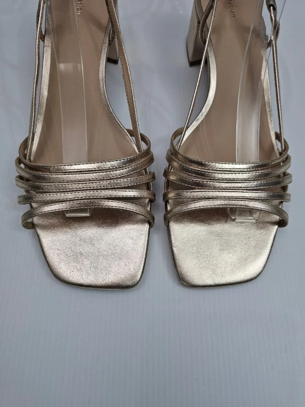 Reformation Eleonora Slingback Sandal Size 11 Gold Leather Square Toe Block Heel